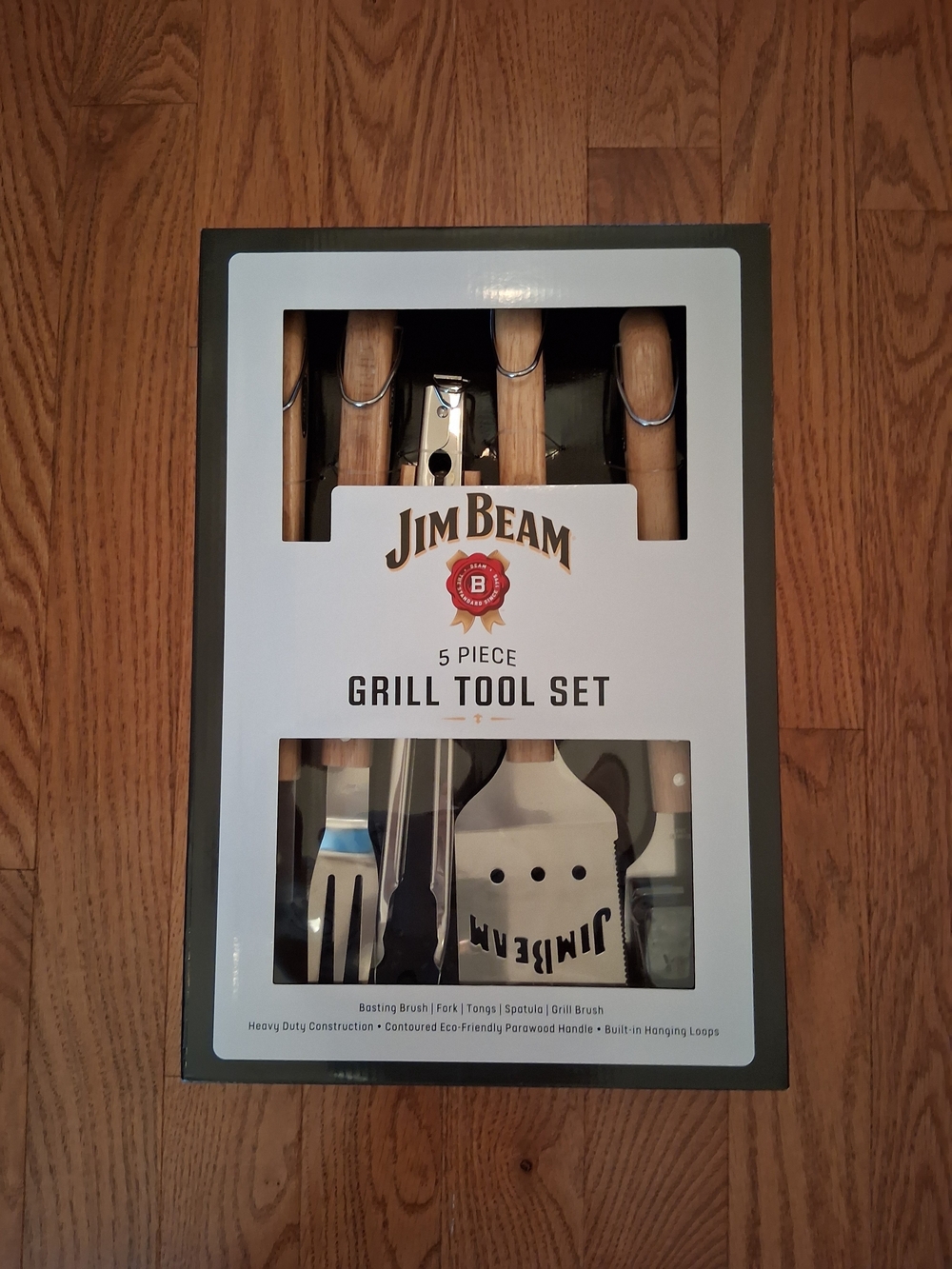 Jim Beam 5-Piece Grill Tool Set - Natural Wood & Stainless